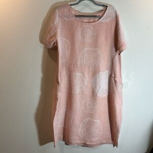 ME & GEE Sz XL Dress 100% Linen Ribbed Jersey Knit Bodice Pockets Flowy